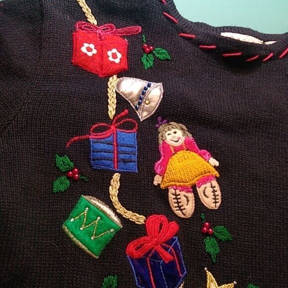 Vintage Basic Editions Holiday Women's Large Black Long Sleeve Cottagecore - Picture 3 of 9